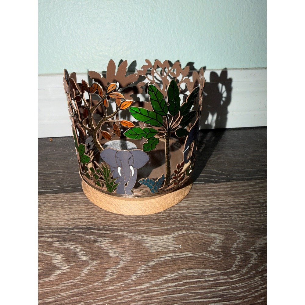 Bath and Body Works Candle Holder Safari Elephant Jungle Metal Wood 3-Wick